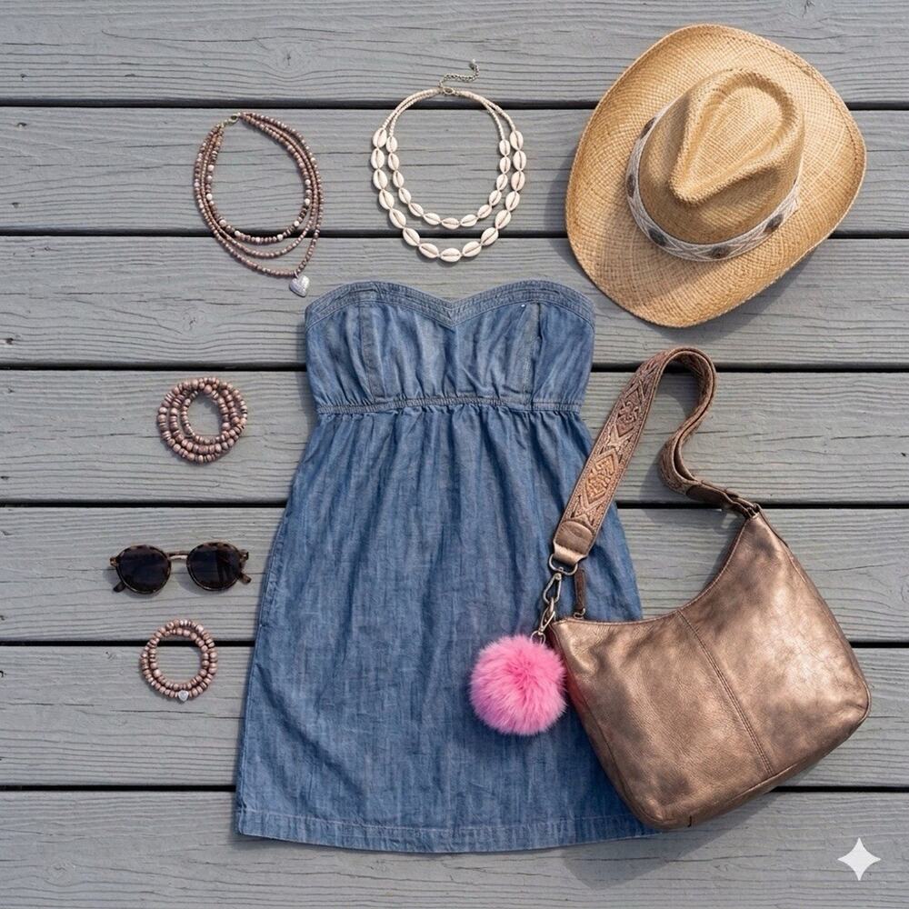 Sweetheart Denim Tube Dress Strapless Mini Y2K McBling Bimbocore Cowgirl